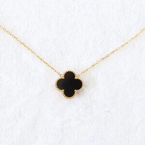Lucky Clover Necklace, 18K Gold Plated - VCA Inspired Design, Midnight Black